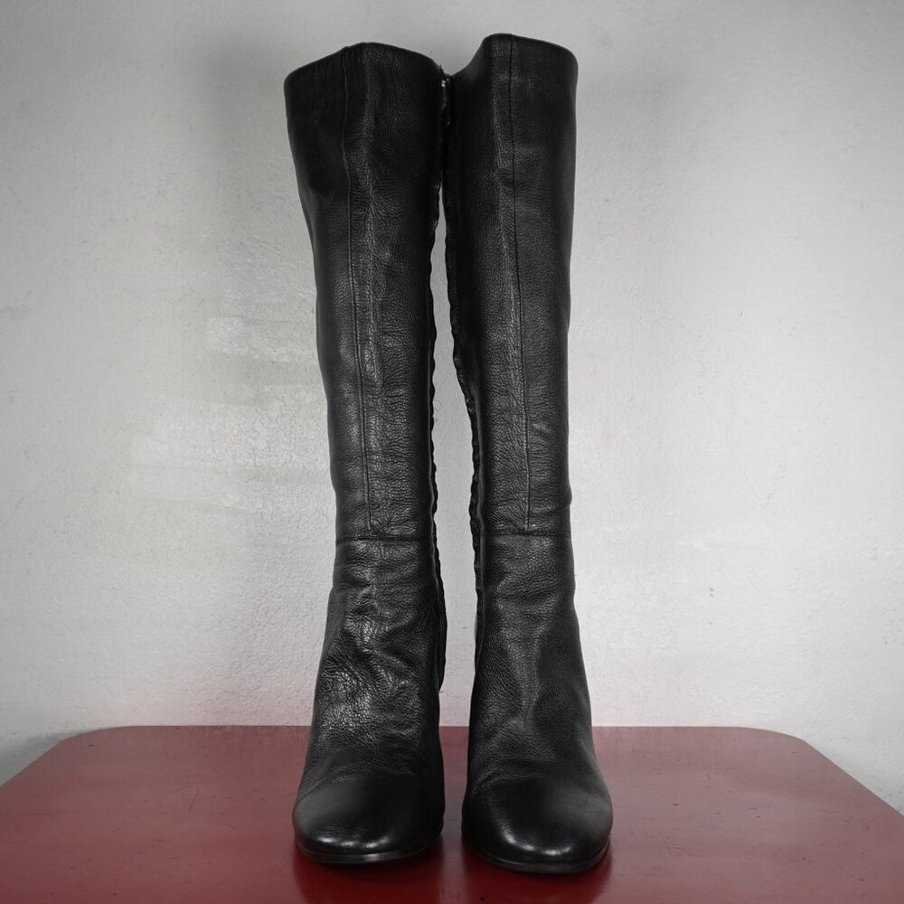 Women's Kenneth Cole Black Leather Knee High Chunky Heel Long Fashion Boots 9.5 - Picture 2 of 10